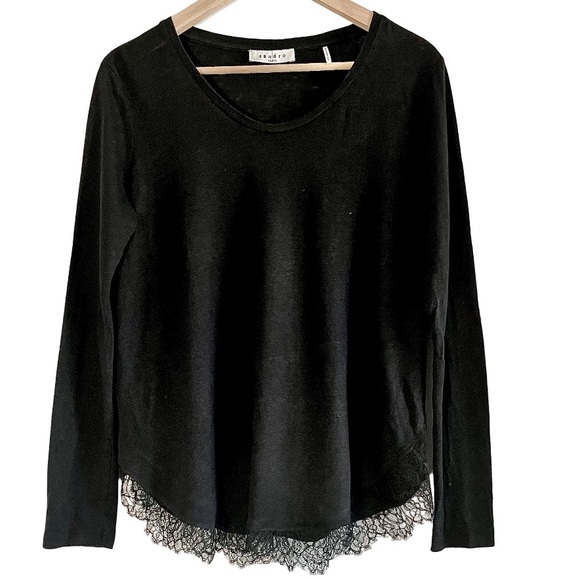 Sandro Tops - Sandro Paris Black Linen Lace Blouse – Romantic Long Sleeve Top Size L